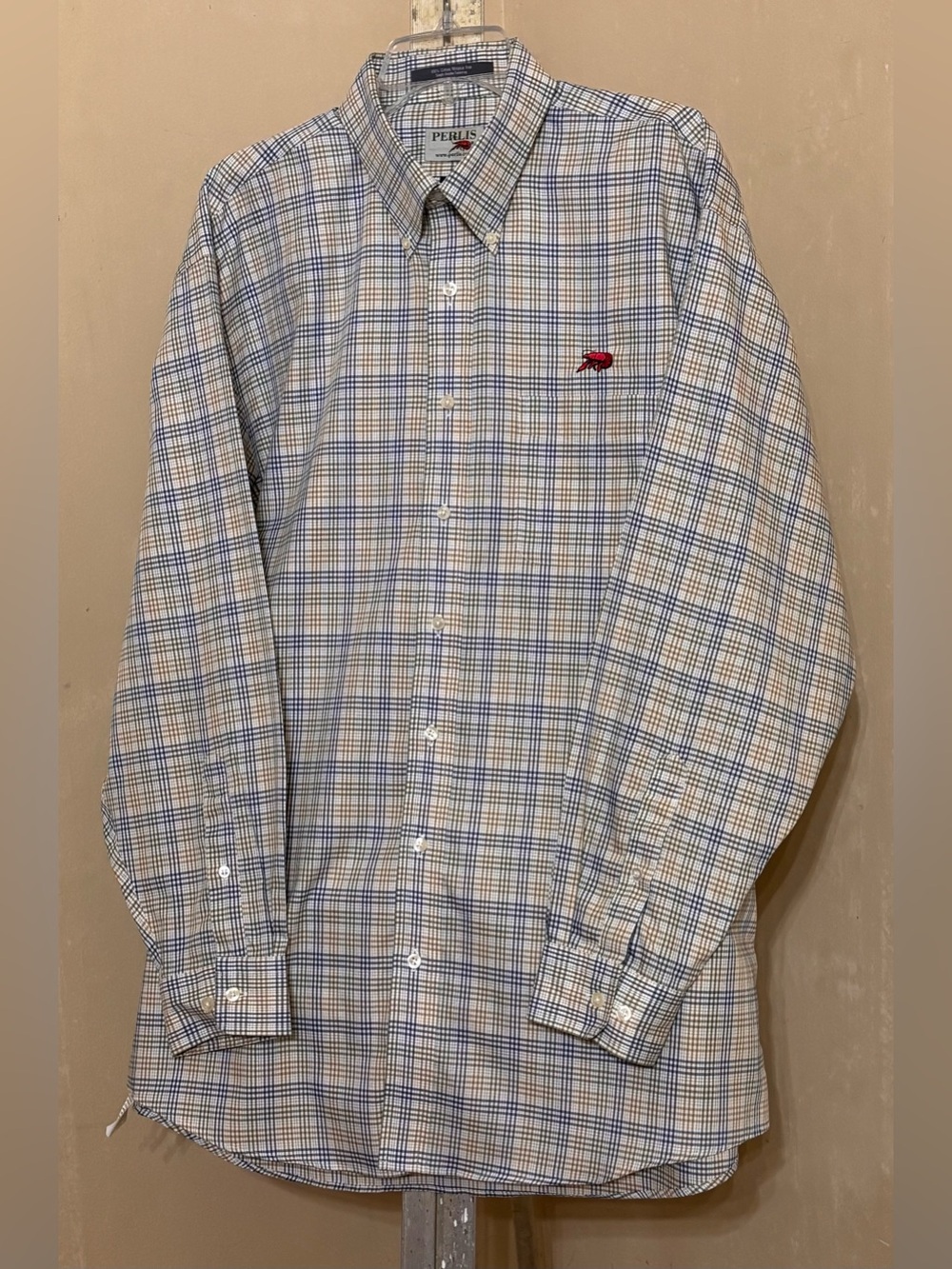 Perlis Men's Blue & White Plaid Button-Down Dress Shirt